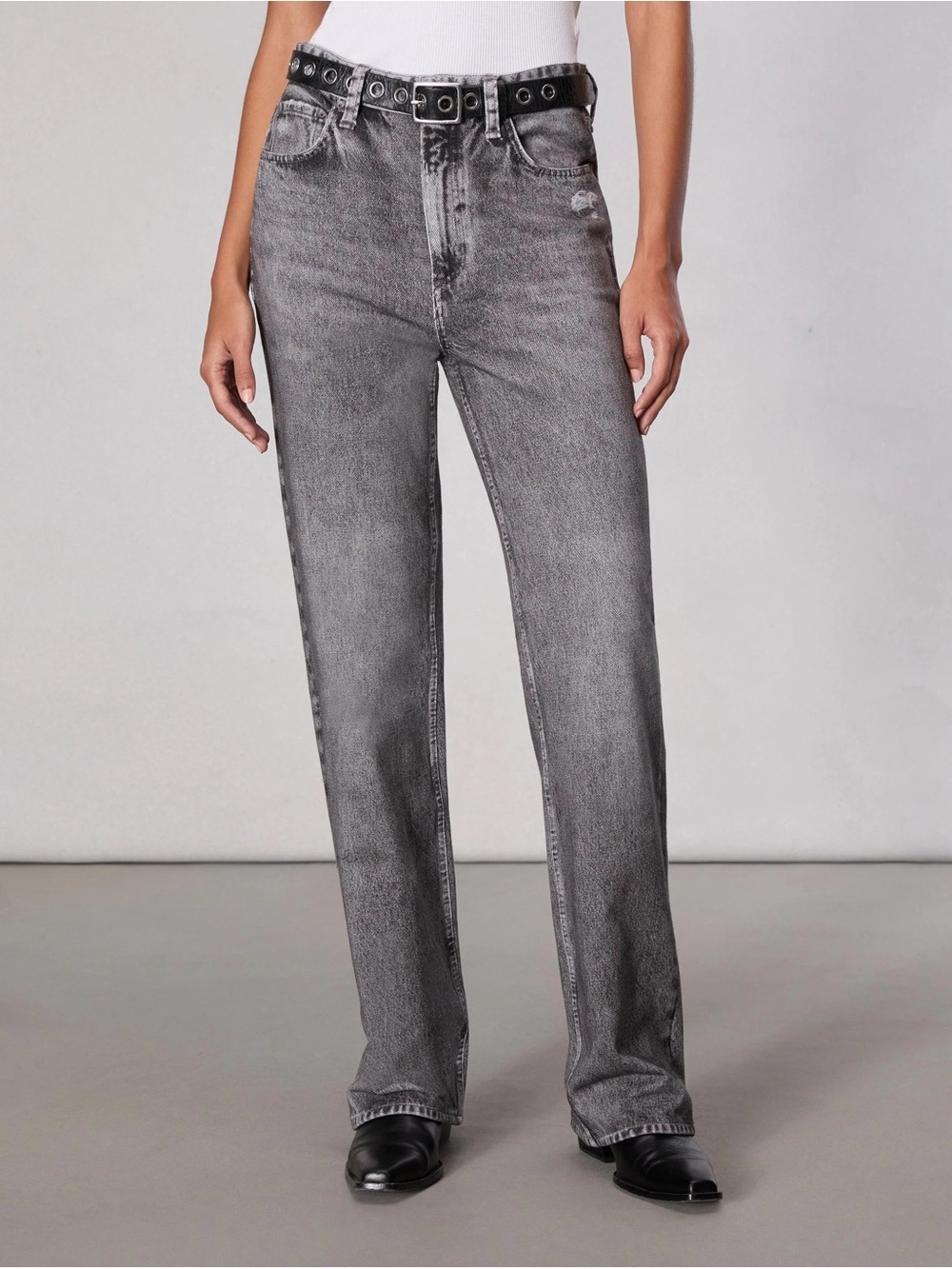 rag & bone Miramar Terry Shea High Waist Straight Leg Jeans in Washed Gray